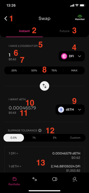 LightWallet-Swap screen