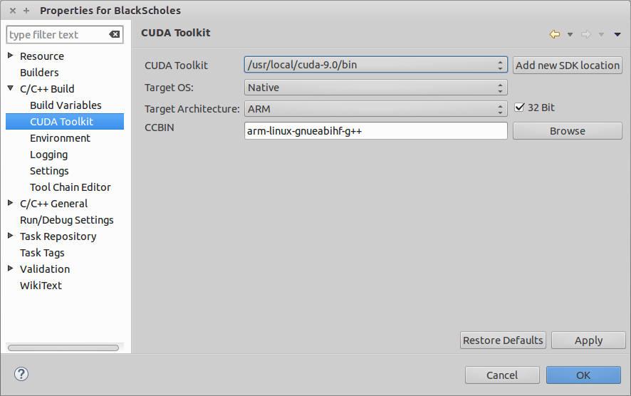 Enabling cross-compilation in Nsight Eclipse Edition